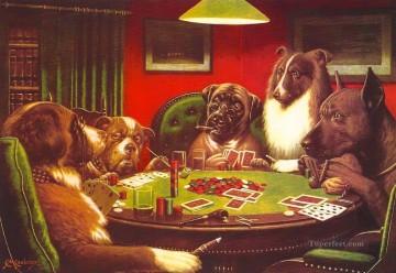 Hunde spielen Poker 5 Lustiges Haustiere Ölgemälde